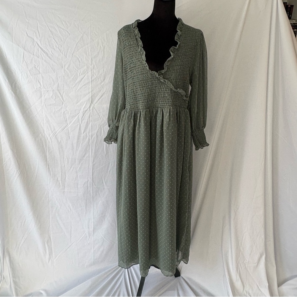 ASOS | ASOS Design Green Long Sleeve MIDI Dress Cuffed Sleeves Sz US 12